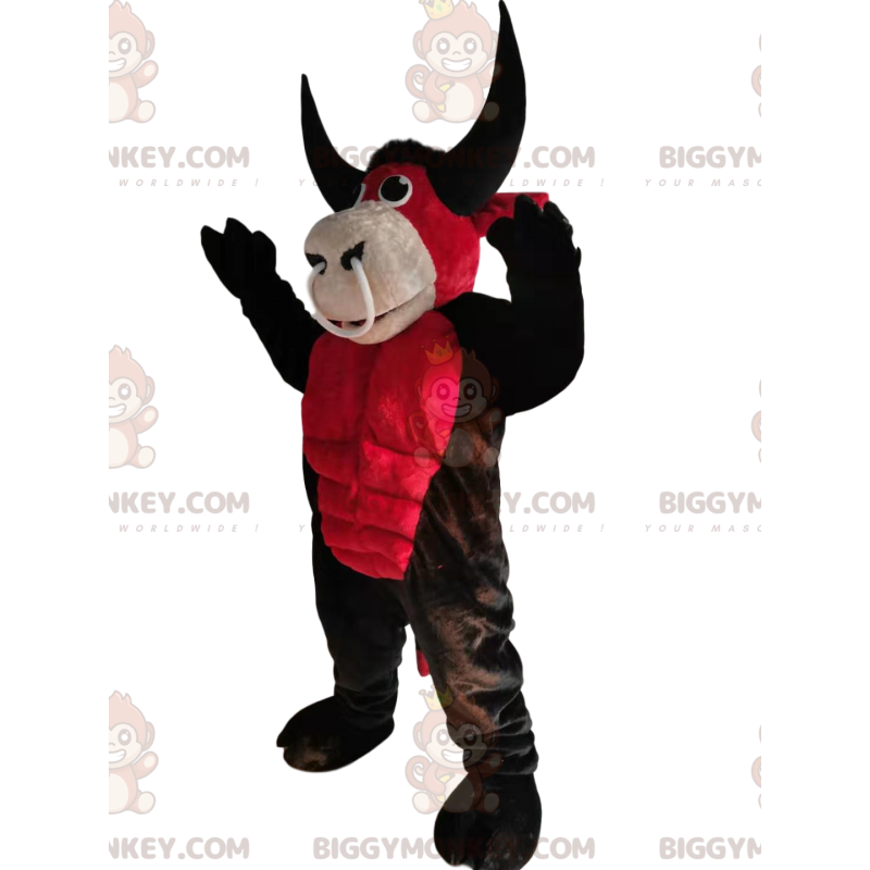 Costume de mascotte BIGGYMONKEY™ de bœuf rouge et marron avec