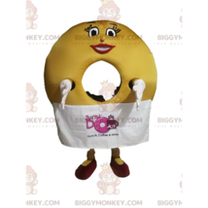 Donut BIGGYMONKEY™ maskotdräkt med sött leende och förkläde -