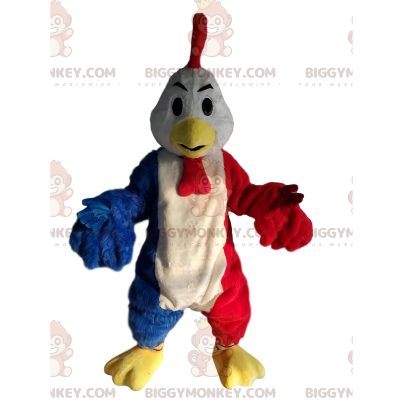 Costume de mascotte BIGGYMONKEY™ de coq tricolore avec une