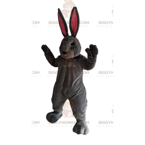 BIGGYMONKEY™ Mascot Costume Gray Rabbit With Huge Pink Ears -