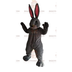 BIGGYMONKEY™ Mascot Costume Gray Rabbit With Huge Pink Ears -