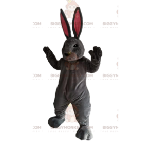 Kostium maskotki BIGGYMONKEY™ Szary królik z ogromnymi różowymi