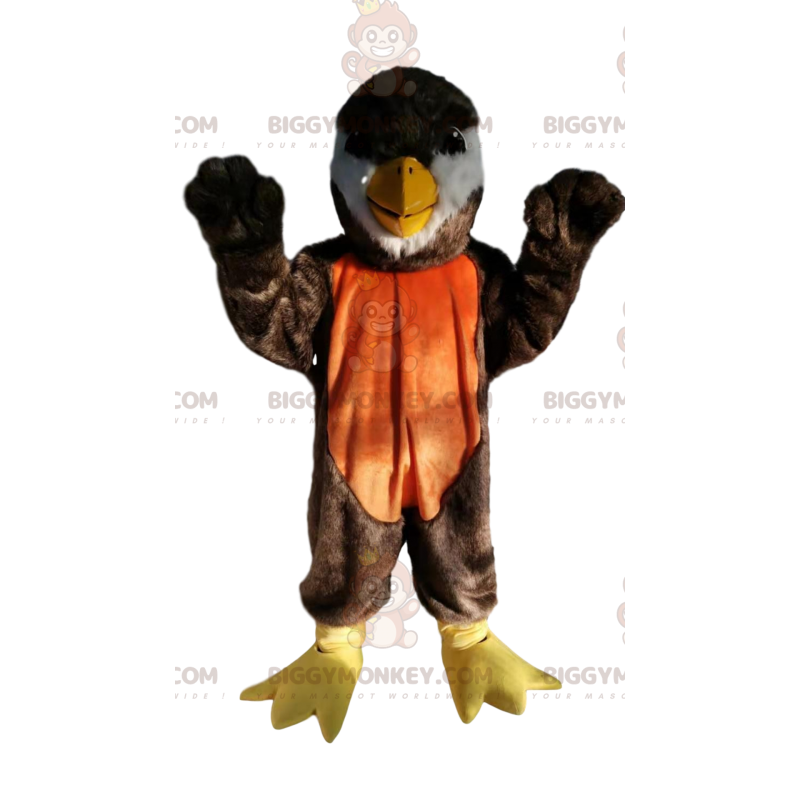 BIGGYMONKEY™ Maskotdräkt Brun och orange fågel med vacker näbb