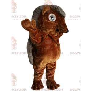 Traje de mascote de ouriço marrom e cinza BIGGYMONKEY™.
