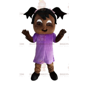 Little girl BIGGYMONKEY™ mascot costume with purple jersey and