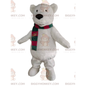 Costume de mascotte BIGGYMONKEY™ d'ours blanc avec une écharpe