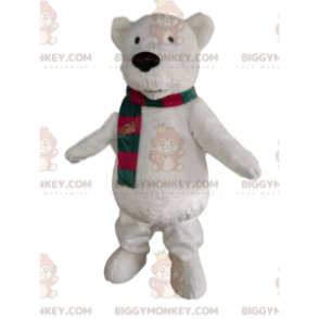 Isbjörn BIGGYMONKEY™ maskotdräkt med grön och röd halsduk -