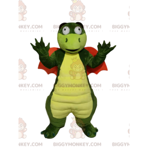 Disfraz de mascota BIGGYMONKEY™ Dragón verde con alas naranjas
