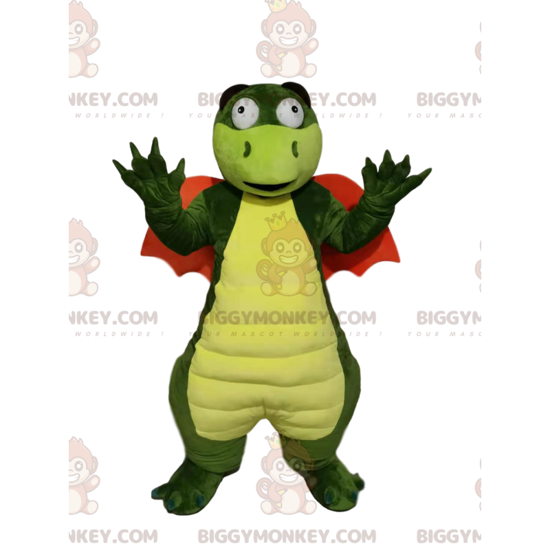 BIGGYMONKEY™ Mascottekostuum Groene Draak met Oranje Vleugels -