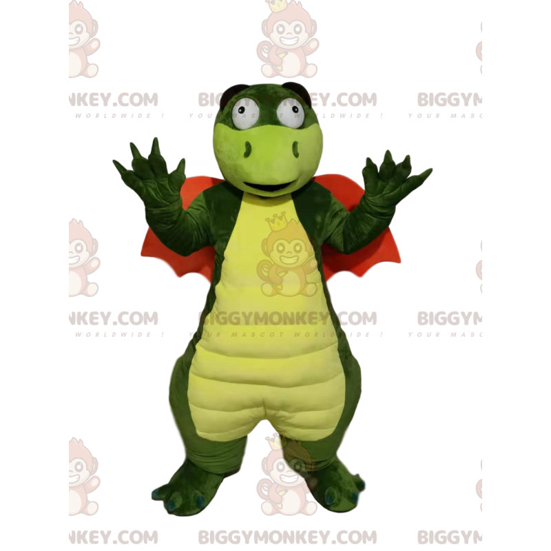 BIGGYMONKEY™ maskotkostume Grøn drage med orange vinger -