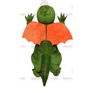 BIGGYMONKEY™ Maskottchenkostüm Grüner Drache mit orangefarbenen