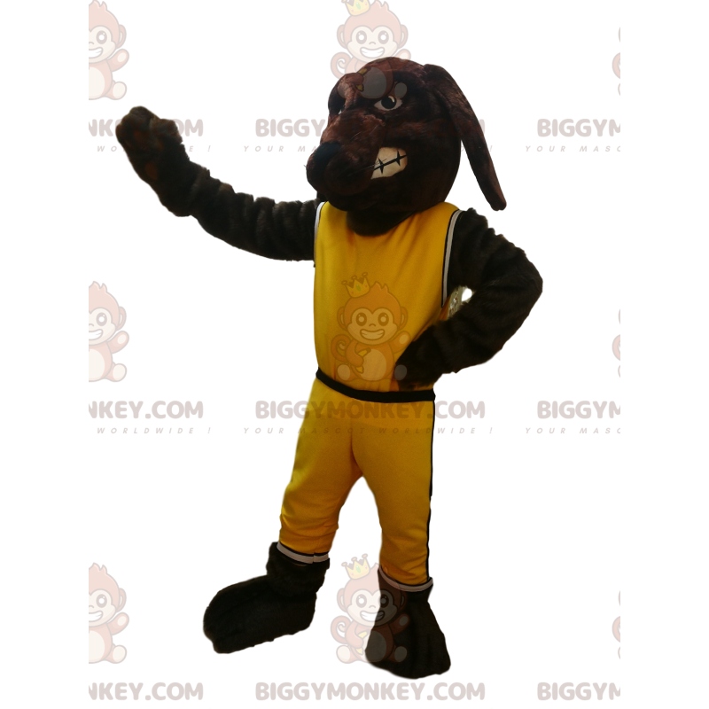 Brown Dog BIGGYMONKEY™ Mascot Costume With Yellow Sportswear -