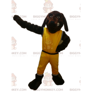 Brauner Hund BIGGYMONKEY™ Maskottchen-Kostüm mit gelber