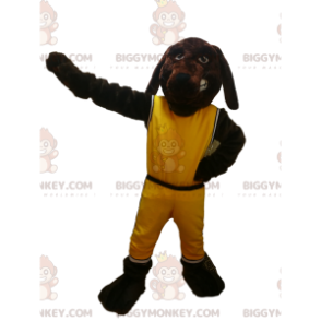 Costume mascotte cane BIGGYMONKEY™ marrone con abbigliamento