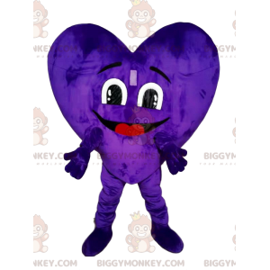 Traje de mascote BIGGYMONKEY™ coração de veludo roxo. terno de