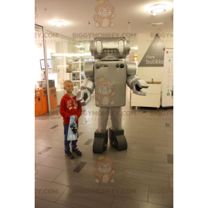 Mycket realistisk metallisk grå robot BIGGYMONKEY™ maskotdräkt