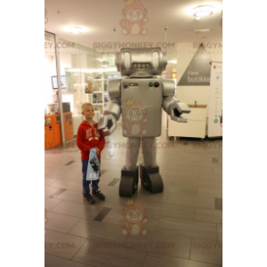 Mycket realistisk metallisk grå robot BIGGYMONKEY™ maskotdräkt