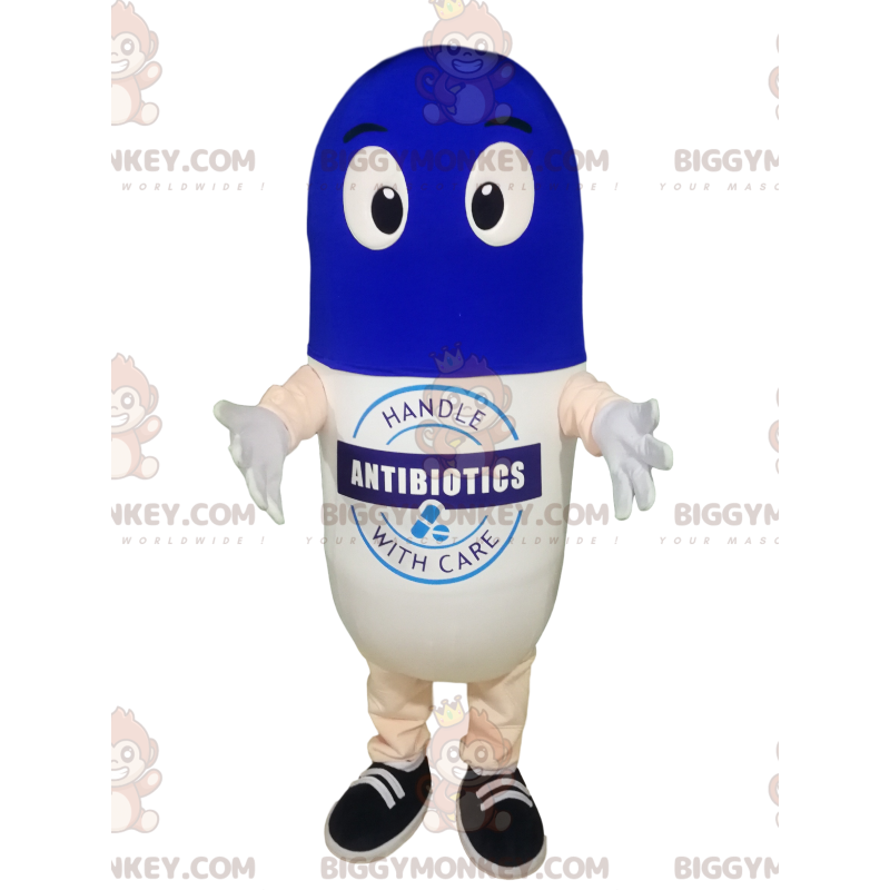 Λευκή και μπλε στολή μασκότ BIGGYMONKEY™ Pill. - Biggymonkey.com