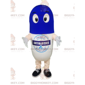 Disfraz de mascota de píldora blanca y azul BIGGYMONKEY™. -
