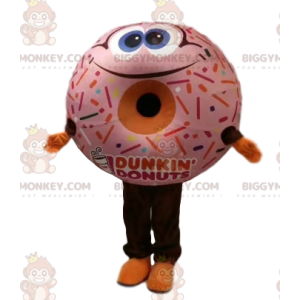 Donut BIGGYMONKEY™ maskotdräkt med rosa glasyr och ett stort
