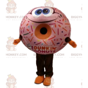 Donut BIGGYMONKEY™ maskotdräkt med rosa glasyr och ett stort