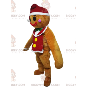 BIGGYMONKEY™ Gingerbread Man Mascot Costume with Christmas Hat