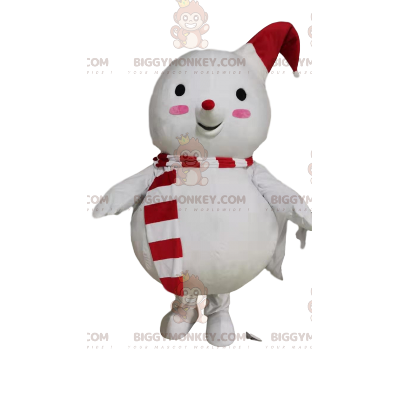 BIGGYMONKEY™ Schneemann-Maskottchen-Kostüm mit rot-weißem Hut -