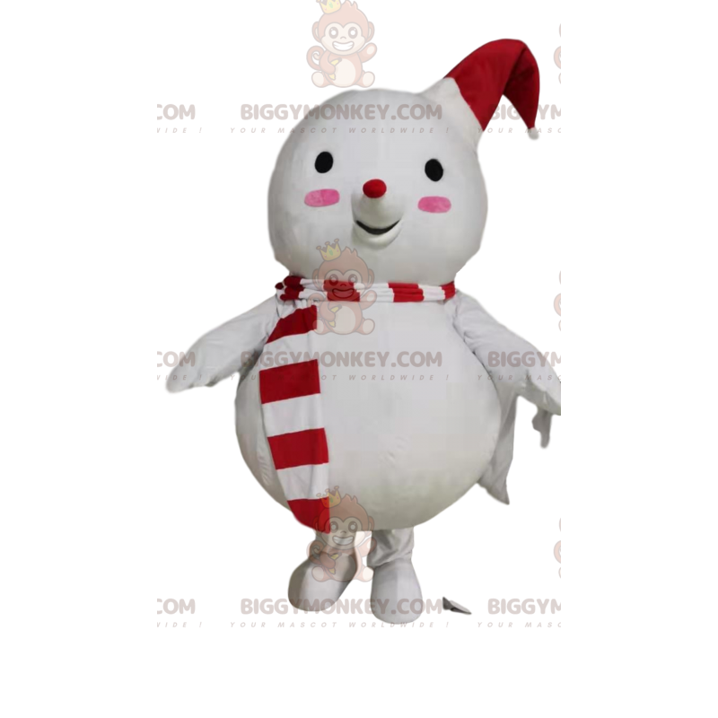 BIGGYMONKEY™ Sneeuwman-mascottekostuum met rood-witte hoed -