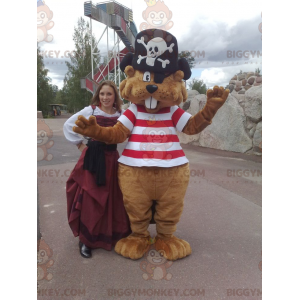 BIGGYMONKEY™ Mascot Costume Brown Beaver In Pirate Outfit –