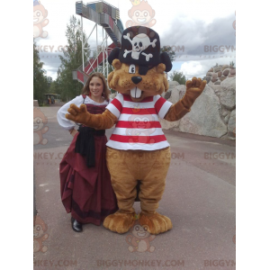 BIGGYMONKEY™ mascottekostuum bruine bever in piratenoutfit -