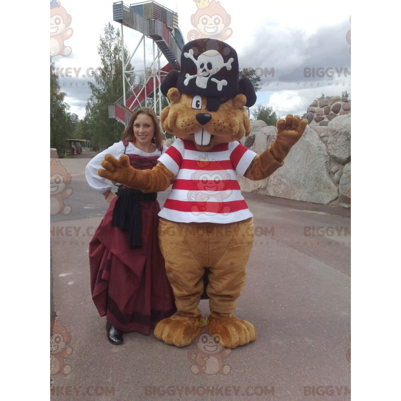 BIGGYMONKEY™ mascottekostuum bruine bever in piratenoutfit -