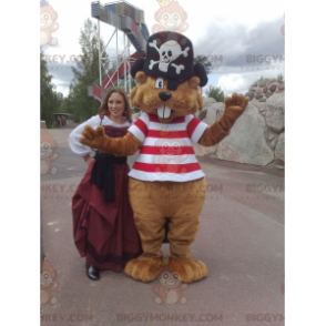 BIGGYMONKEY™ mascottekostuum bruine bever in piratenoutfit -