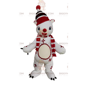 BIGGYMONKEY™ Snowman Mascot Costume With Red Pompom Hat -