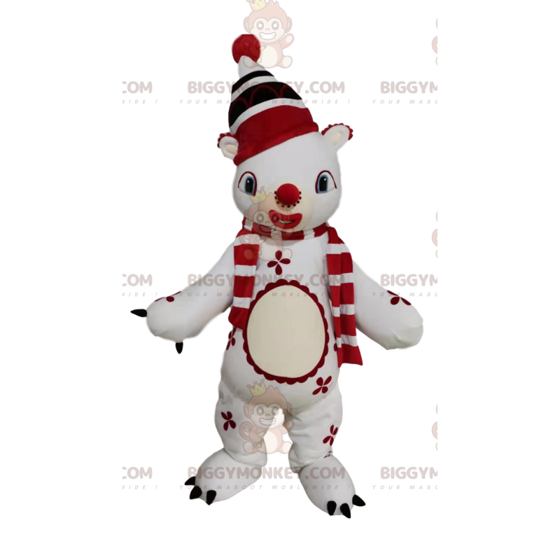 BIGGYMONKEY™ Snowman Mascot Costume With Red Pompom Hat –