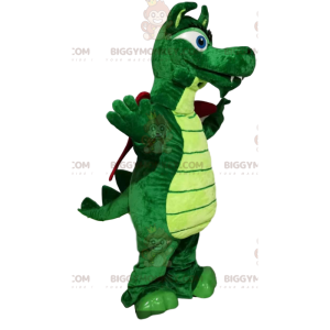 BIGGYMONKEY™ Costume da mascotte Drago verde con ali bordeaux -