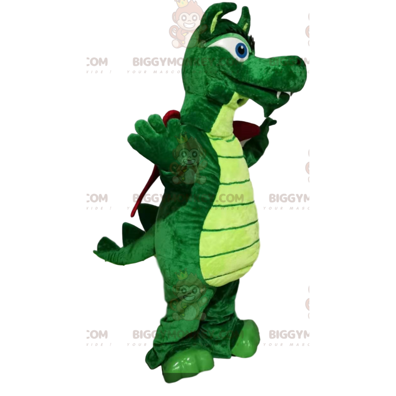 BIGGYMONKEY™ Costume da mascotte Drago verde con ali bordeaux -