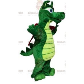 BIGGYMONKEY™ Costume da mascotte Drago verde con ali bordeaux -