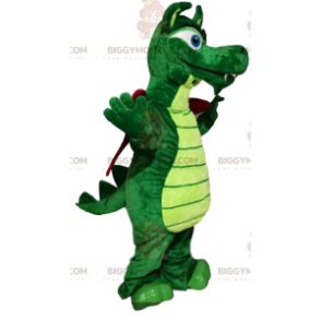 BIGGYMONKEY™ Mascot Costume Green Dragon with Burgundy Wings -