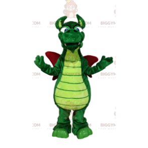 BIGGYMONKEY™ Costume da mascotte Drago verde con ali bordeaux -