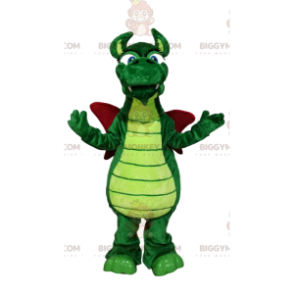 BIGGYMONKEY™ Mascot Costume Green Dragon with Burgundy Wings –