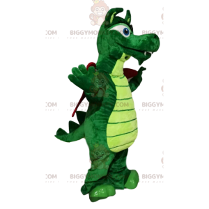 BIGGYMONKEY™ Costume da mascotte Drago verde con ali bordeaux -