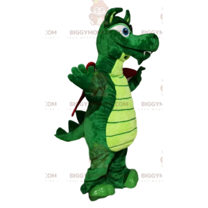 Traje de mascote BIGGYMONKEY™ Dragão Verde com asas Borgonha –