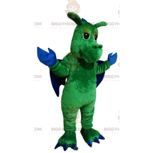 BIGGYMONKEY™ Mascottekostuum Groene Draak met Blauwe Vleugels -