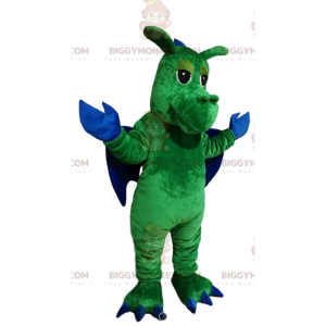 Disfraz de mascota BIGGYMONKEY™ Dragón verde con alas azules -