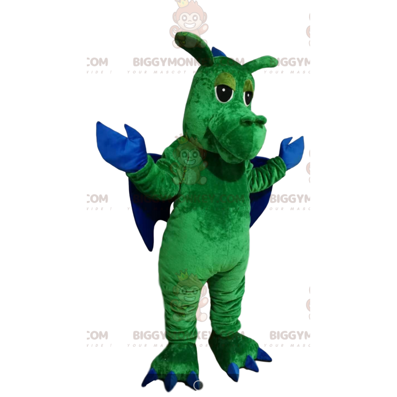 Kostým maskota BIGGYMONKEY™ Zelený drak s modrými křídly –