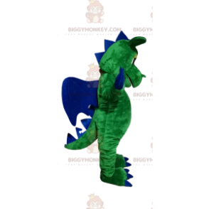 BIGGYMONKEY™ Costume da mascotte Drago verde con ali blu -