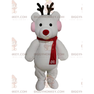 BIGGYMONKEY™ Costume da mascotte Renna bianca con sciarpa rossa