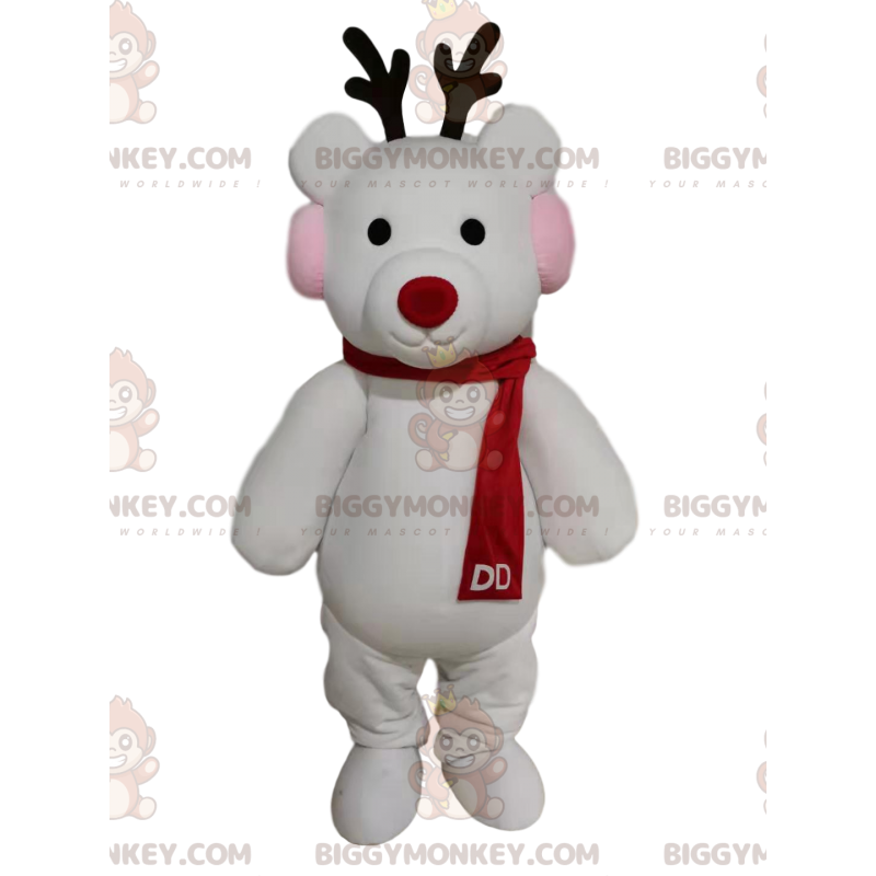 BIGGYMONKEY™ Costume da mascotte Renna bianca con sciarpa rossa