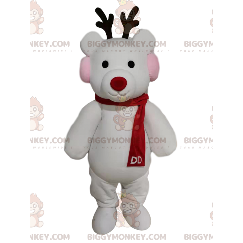 Fantasia de mascote BIGGYMONKEY™ Rena branca com lenço vermelho