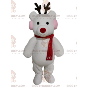 BIGGYMONKEY™ Mascot Costume White Reindeer With Red Scarf -